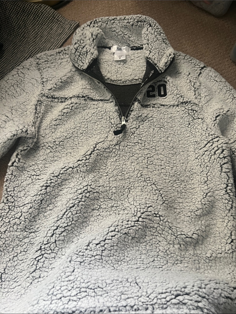 Women’s Light Gray Sherpa Quarter-Zip Pullover Sweater